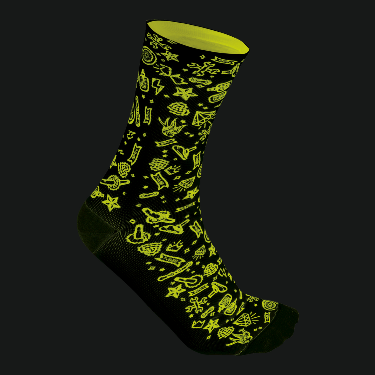 BRN CALZINI ROCK'N'ROLL NERO VERDE FLUO